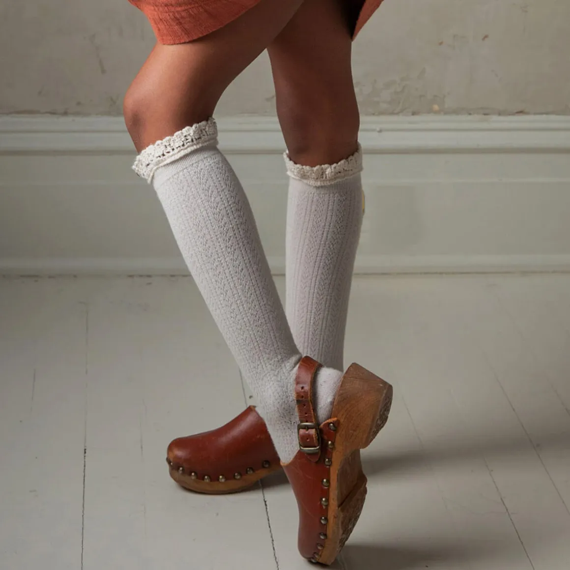 Adeline Pointelle Merino Wool Knee High Socks in Doux Agneaux by Collegien