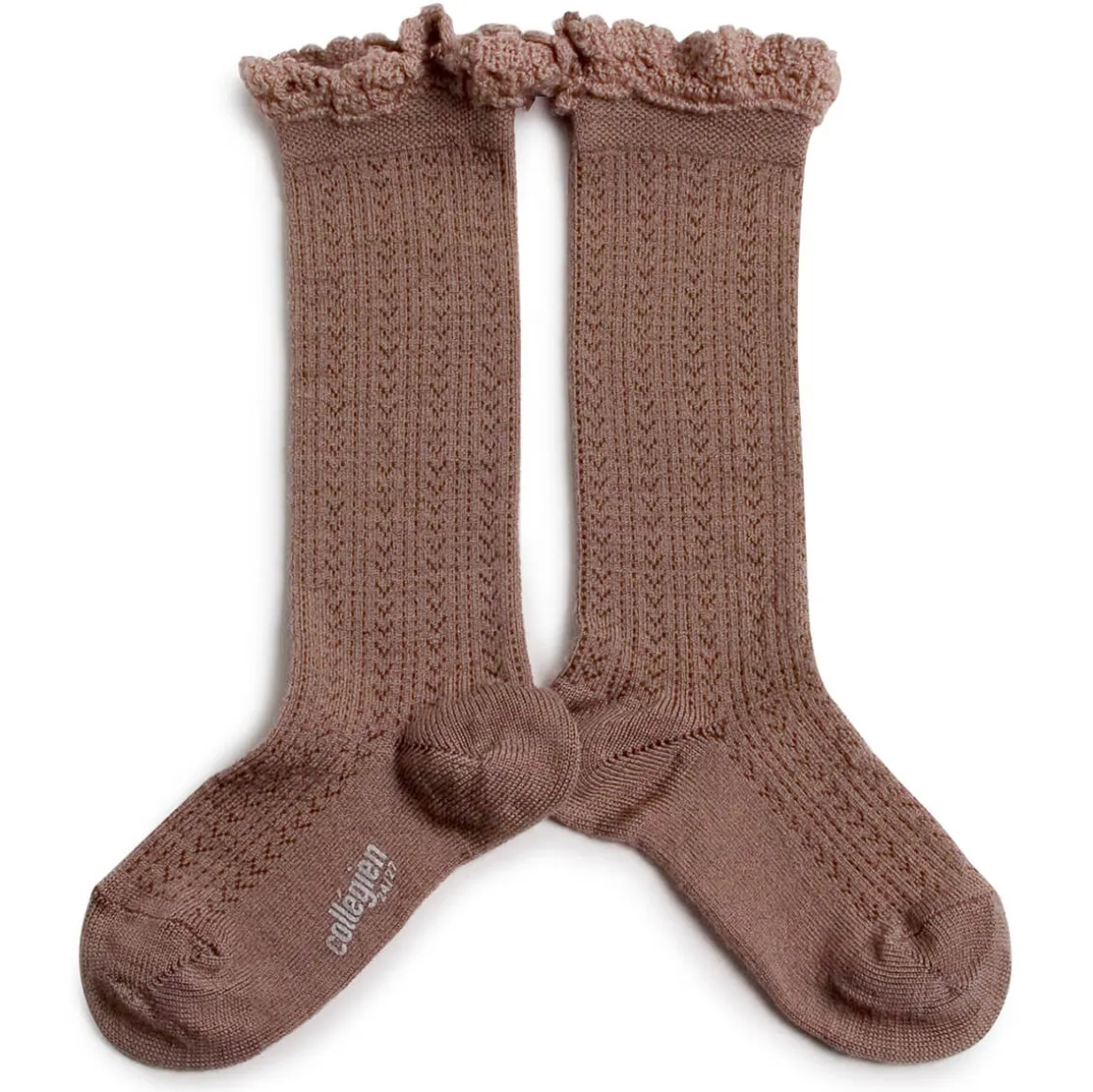 Adeline Pointelle Merino Wool Knee High Socks in Praline by Collegien