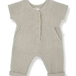 Adriano Short Sleeve Overall in Beige by 1+ in the Family - Last Ones In Stock - 6-12 Months