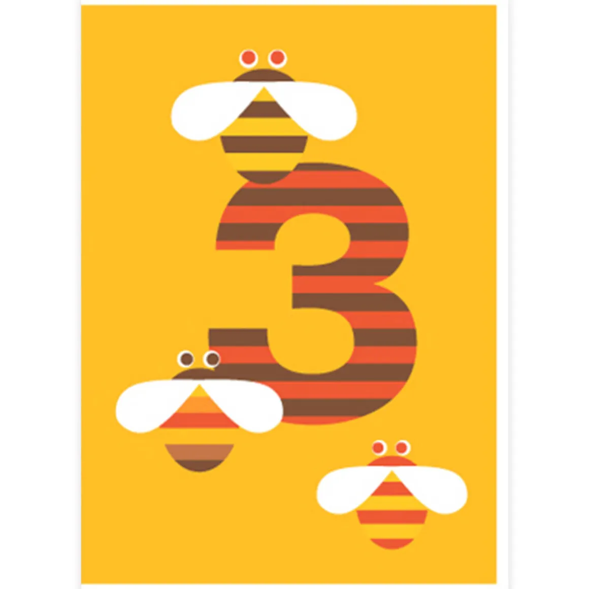 Age 3 Bees Greetings Card by Dicky Bird