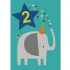 Age 2 Elephant Greetings Card (Blue Background) by Mifkins