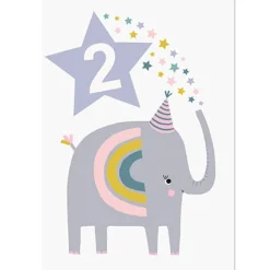 Age 2 Elephant Greetings Card (White Background) by Mifkins