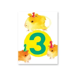 Age 3 Guinea Pigs Mini Greetings Card by Dominic Early for Earlybird Designs