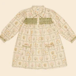 Aline Smock Shirtdress in Cabin Quilt Cream by Apolina - Last One In Stock - 5-7 Years
