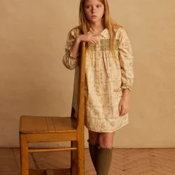 Aline Smock Shirtdress in Cabin Quilt Cream by Apolina - Last One In Stock - 5-7 Years