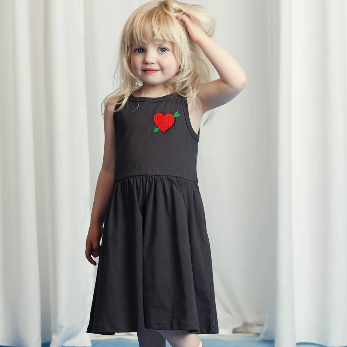 Arrowed Heart Embroidered Tank Dress by Mini Rodini