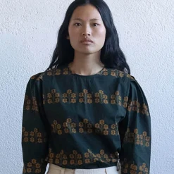 Aster Pleated Blouse in Dark Khaki by The Tiny Big Sister