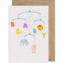 Baby Mobile New Baby Greetings Card by Petra Boase