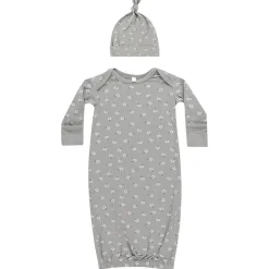 Bamboo Baby Gown and Hat Set in Blue Ditsy by Quincy Mae