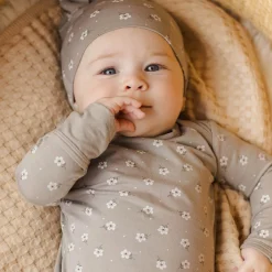 Bamboo Baby Gown and Hat Set in Blue Ditsy by Quincy Mae