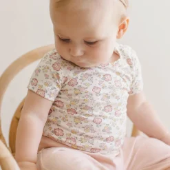 Bamboo Short Sleeve Bodysuit in Bloom by Quincy Mae