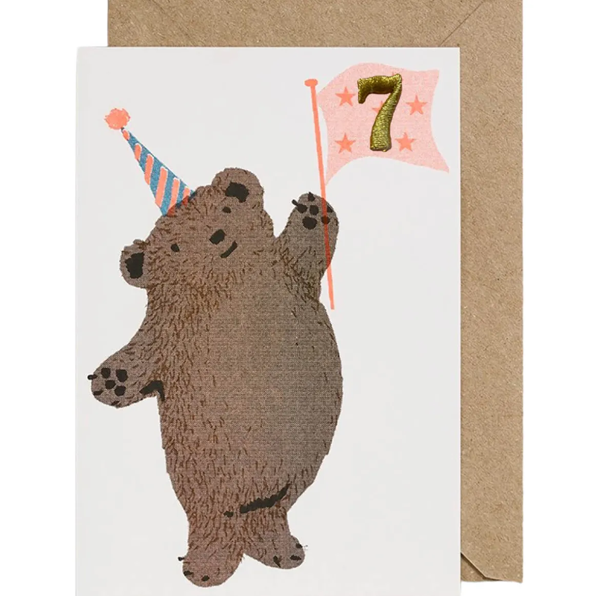 Bear Embroidered Age Card by Petra Boase - Age 7