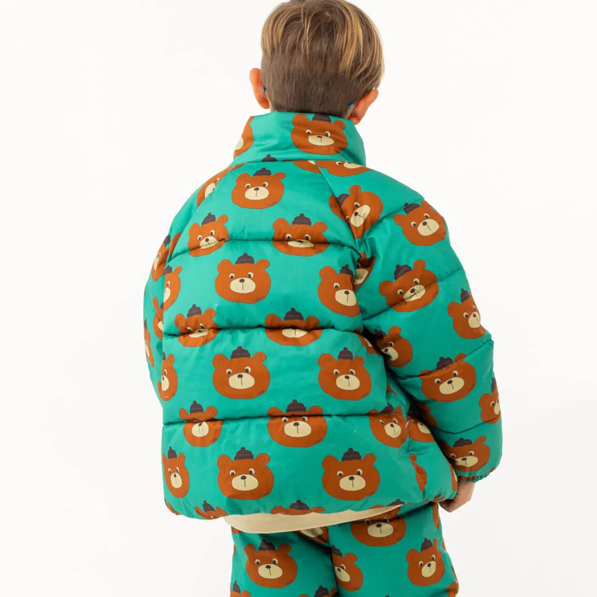 Bears Short Padded Jacket in Emerald by Tinycottons