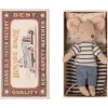 Big Brother Mouse in a Matchbox (Blue Striped Tee) by Maileg