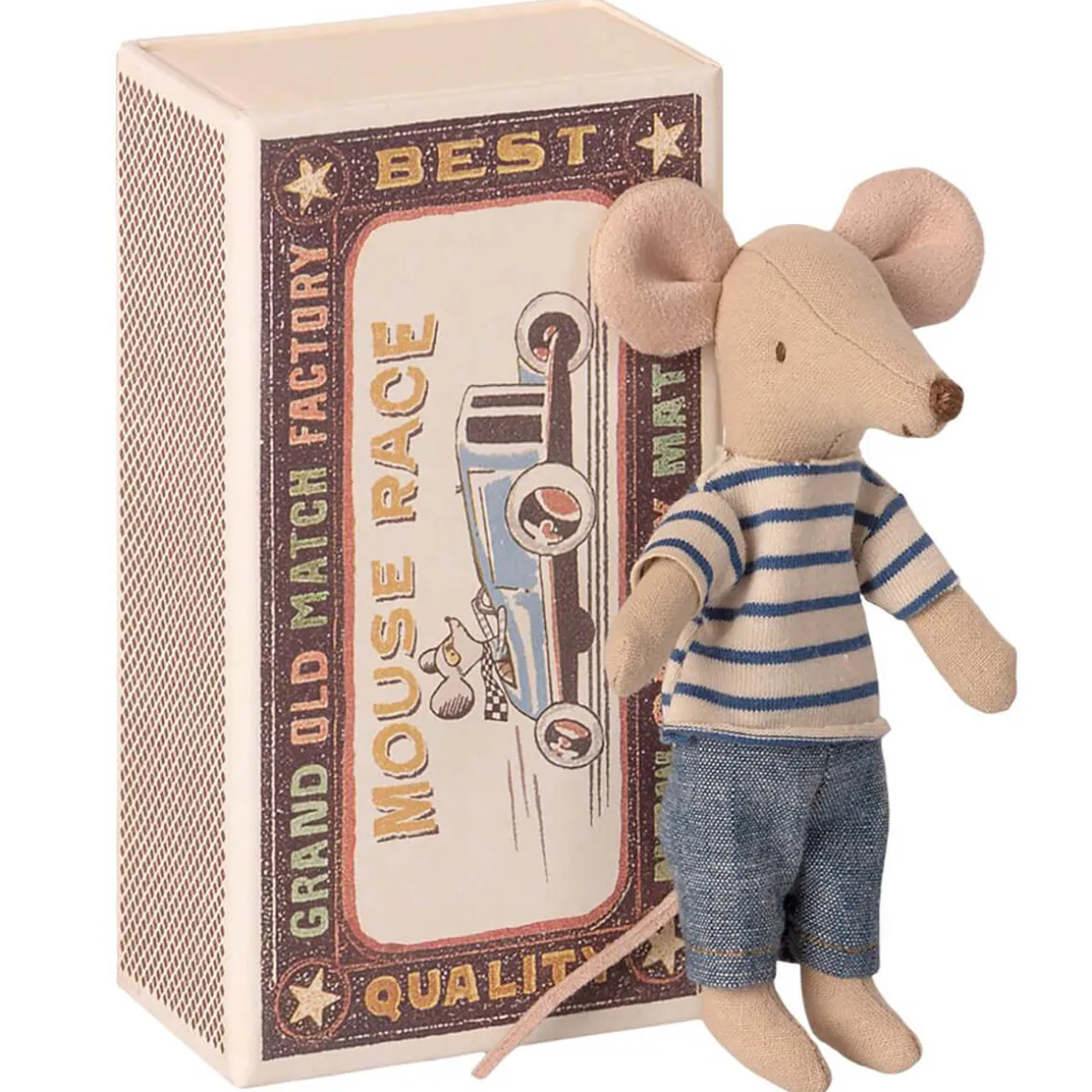Big Brother Mouse in a Matchbox (Blue Striped Tee) by Maileg