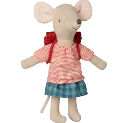 Big Sister Tricycle Mouse With Bag in Red by Maileg