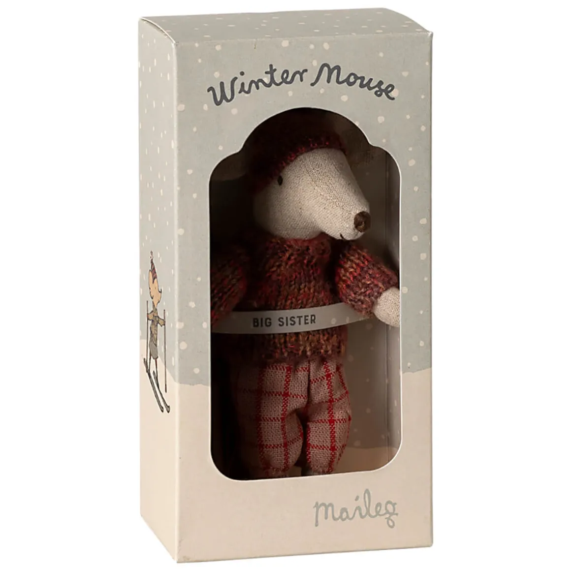 Big Sister Winter Mouse with Ski Set in Rose by Maileg