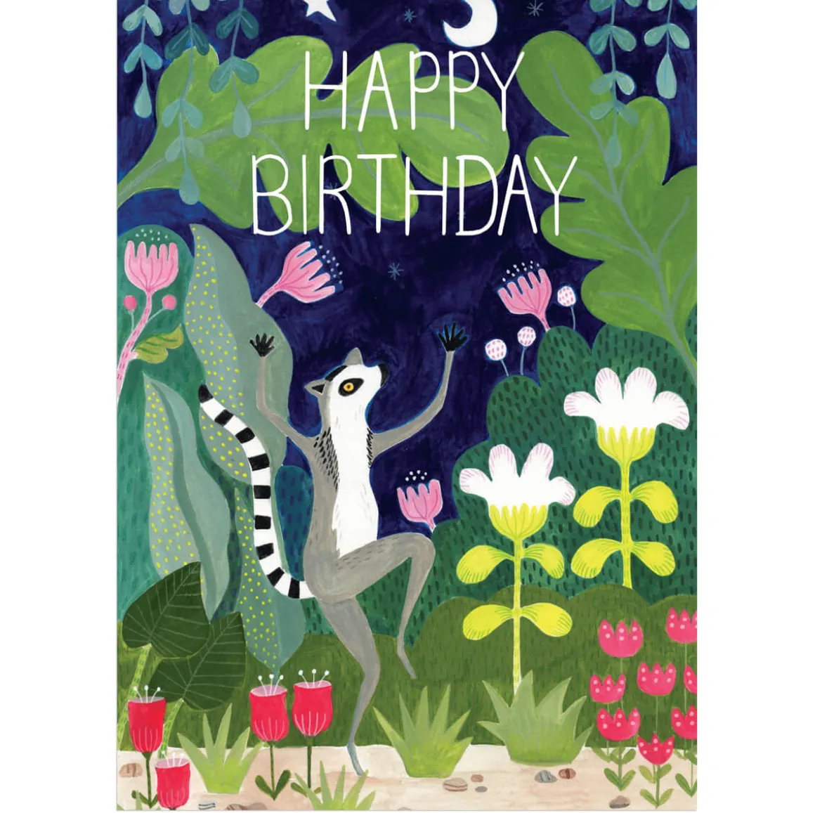 Birthday Lemur Greetings Card by Bex Parkin for Earlybird Designs