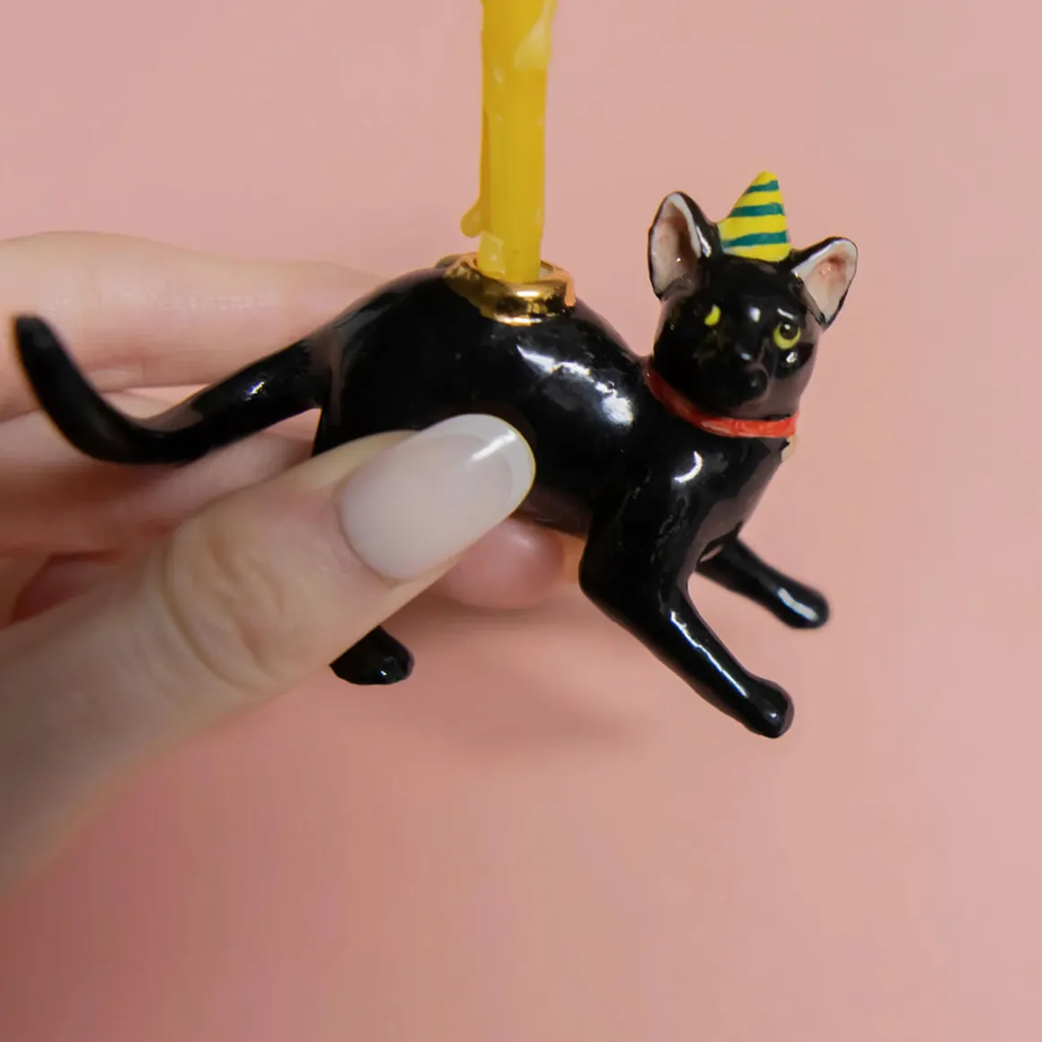 Black Cat Ceramic Cake Topper by Camp Hollow