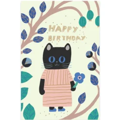 Black Cat In Dress Greetings Card By Roger La Borde