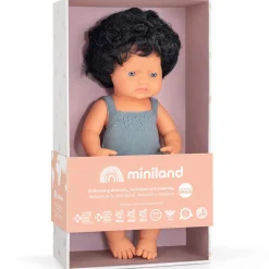 Black Curly Haired Boy Doll (38cm Caucasian) in Grey by Miniland