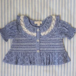 Blouse in Blue Broderie Anglaise by Bonjour