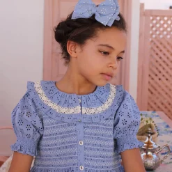 Blouse in Blue Broderie Anglaise by Bonjour