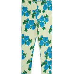 Blue Roses AOP Leggings in Green by Mini Rodini