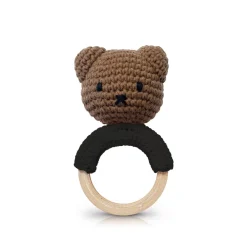 Boris Teething Ring Rattle In Black by Miffy Handmade