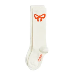 Bow Knee High Socks in Off White by Mini Rodini
