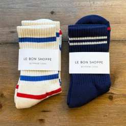 Boyfriend Adult Socks in Red + Blue Stripe by Le Bon Shoppe