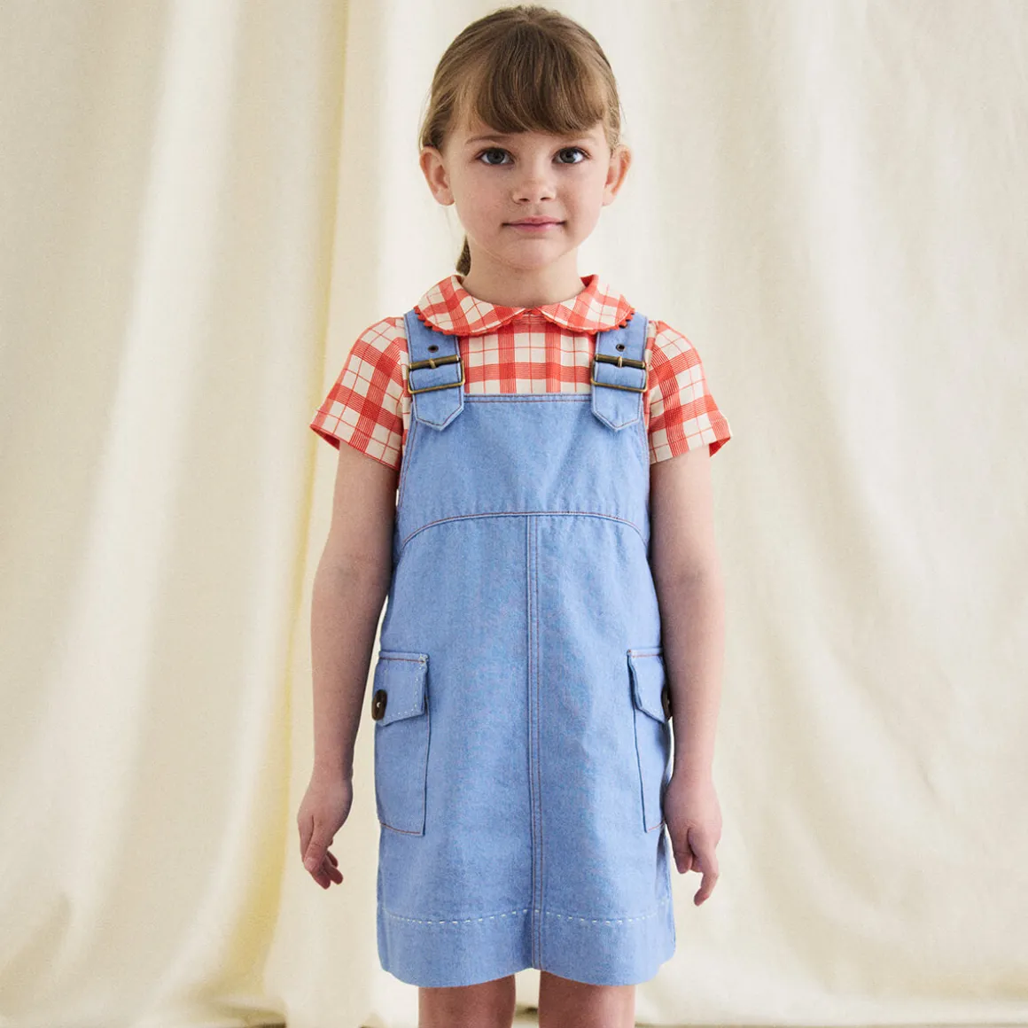 Buckle Jumper Dress in Baby Blue by Misha & Puff