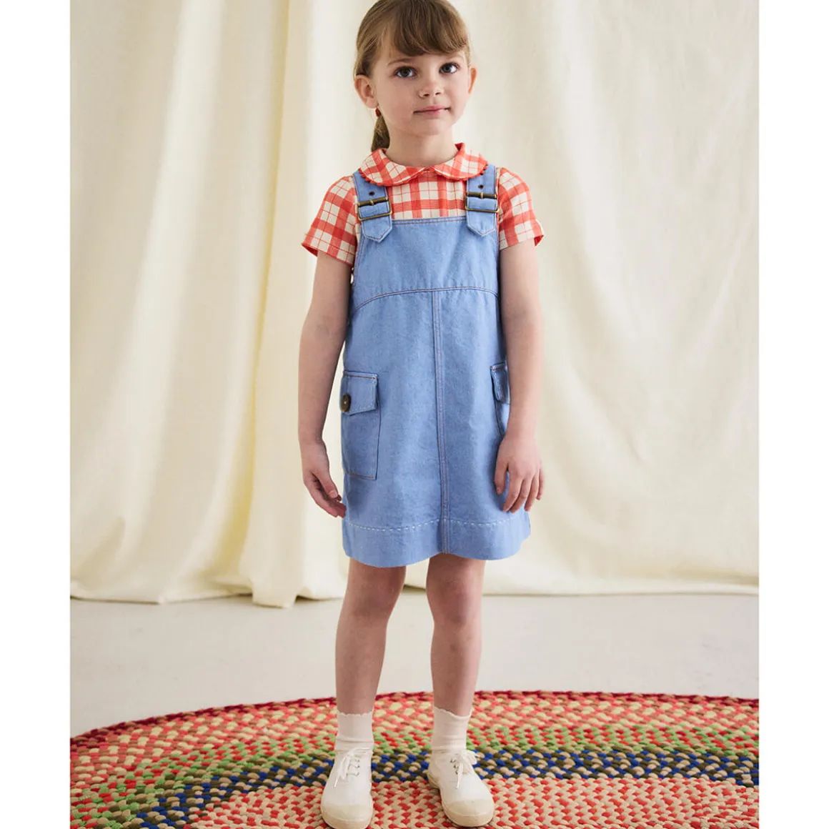 Buckle Jumper Dress in Baby Blue by Misha & Puff