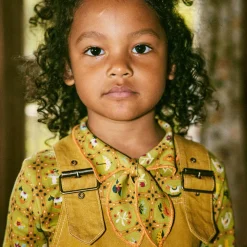 Buckle Jumper Dress in Ochre Denim by Misha & Puff - Last Ones In Stock - 6-8 Years