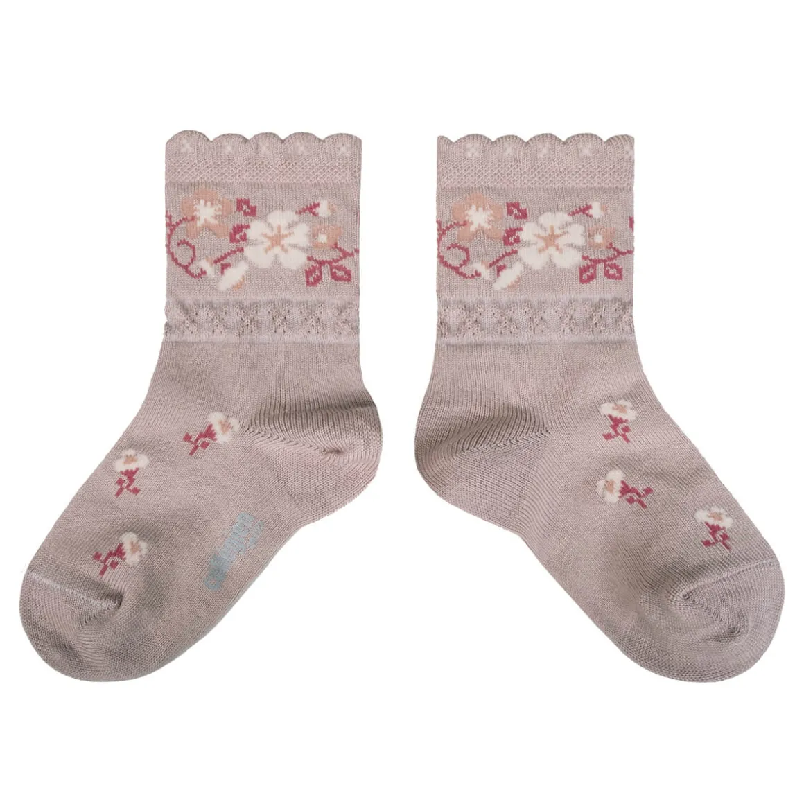 Camélia Jacquard Flower Ankle Socks in Vieux Rose by Collegien