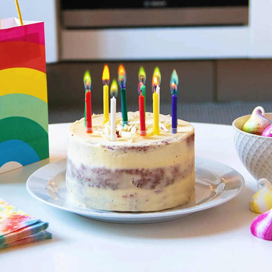 Candles with Coloured Flames in Rainbow by Talking Tables