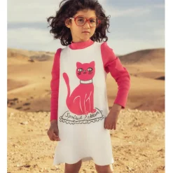 Cat Long Sleeve Dress in White by Mini Rodini