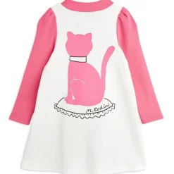 Cat Long Sleeve Dress in White by Mini Rodini