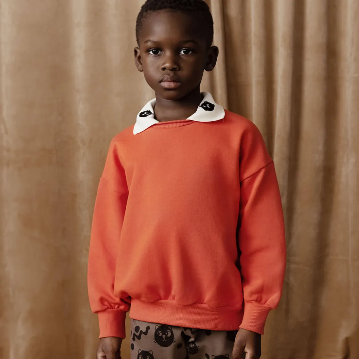 Cats Embroidered Collar Sweatshirt by Mini Rodini