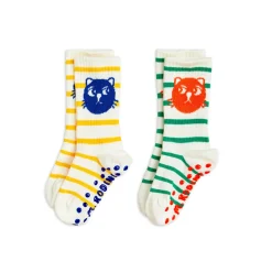 Cats Stripe 2 Pack Non Slip Socks by Mini Rodini