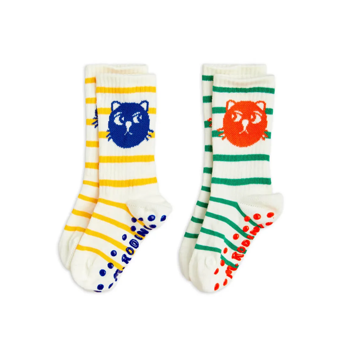 Cats Stripe 2 Pack Non Slip Socks by Mini Rodini