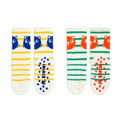 Cats Stripe 2 Pack Non Slip Socks by Mini Rodini
