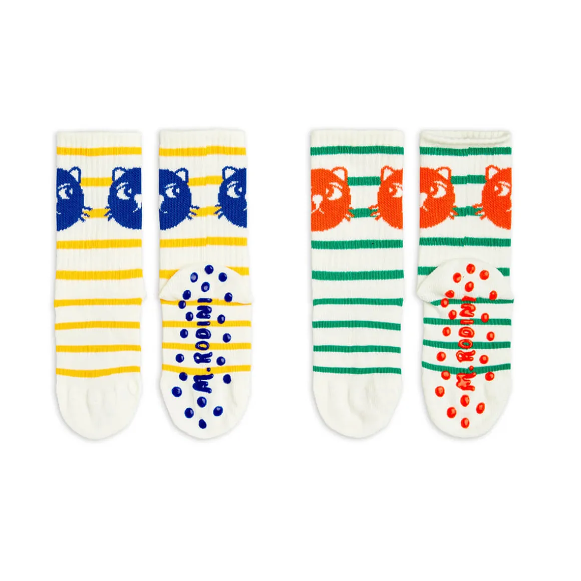Cats Stripe 2 Pack Non Slip Socks by Mini Rodini