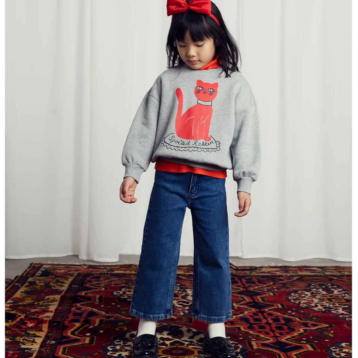 Cat Sweatshirt in Grey Melange by Mini Rodini