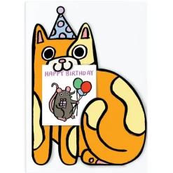Cat With Mini Card Die Cut Birthday Greetings Card by Alice Bowsher for Wrap
