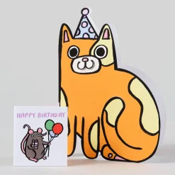Cat With Mini Card Die Cut Birthday Greetings Card by Alice Bowsher for Wrap