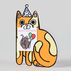 Cat With Mini Card Die Cut Birthday Greetings Card by Alice Bowsher for Wrap