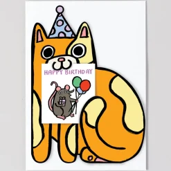 Cat With Mini Card Die Cut Birthday Greetings Card by Alice Bowsher for Wrap