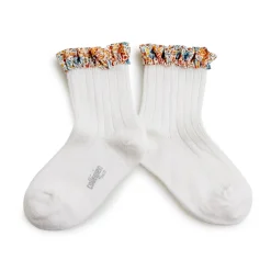 Charlotte Liberty Ruffle Ribbed Ankle Socks in Blanc Neige by Collegien