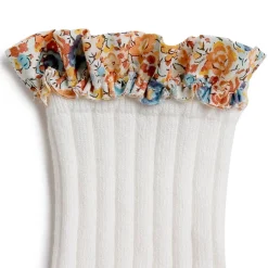 Charlotte Liberty Ruffle Ribbed Ankle Socks in Blanc Neige by Collegien